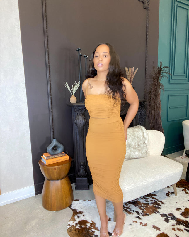 Unmatched Ruched Skirt Set - Camel