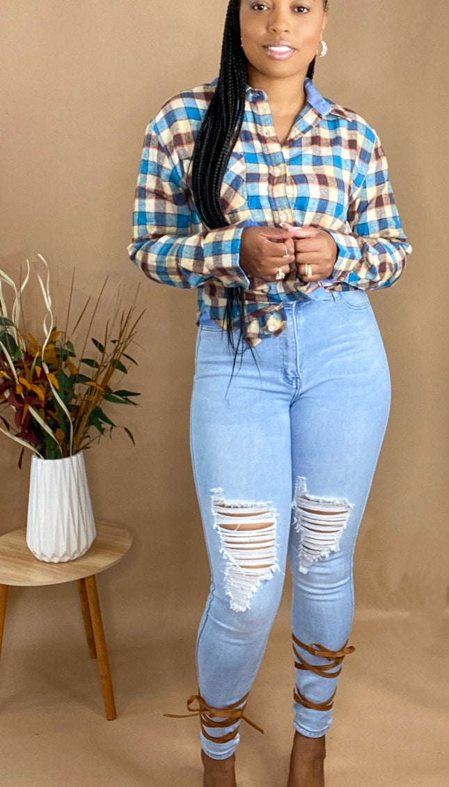 Choose Your Fall Vibe Plaid Shirt | Blue & Brown