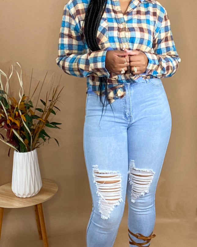 Choose Your Fall Vibe Plaid Shirt | Blue & Brown