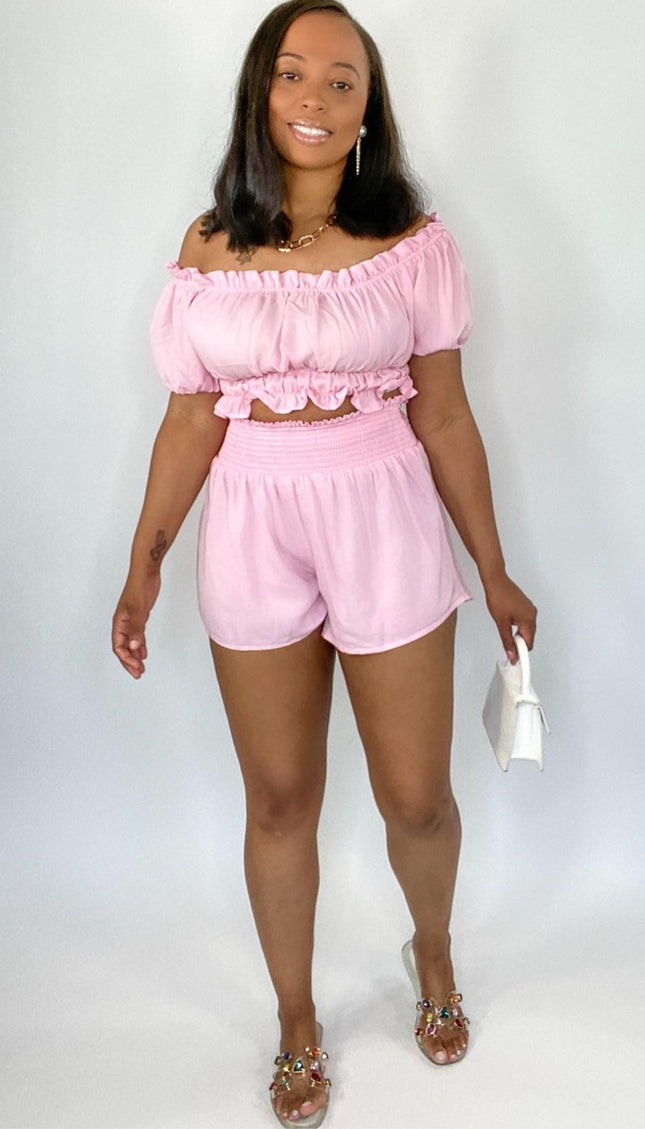 Unmatched Off The Shoulder Short Set - Pink