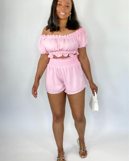 Unmatched Off The Shoulder Short Set - Pink