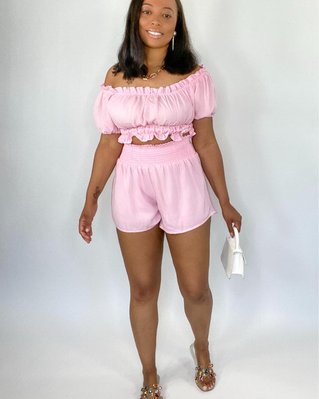 Unmatched Off The Shoulder Short Set - Pink