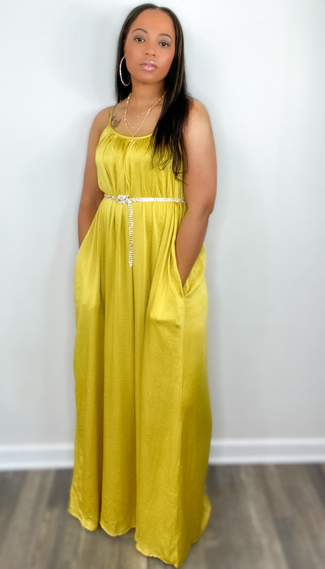 Unmatched Still The One Satin Maxi-Mustard