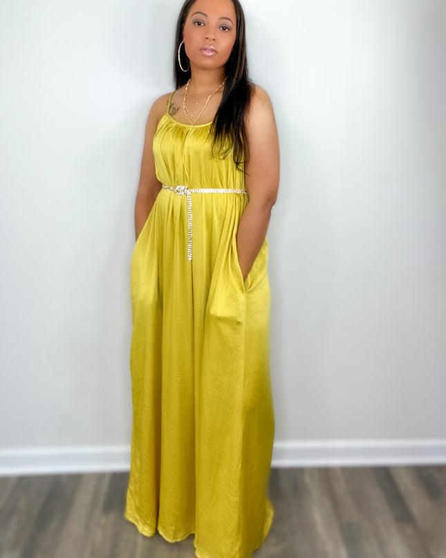 Unmatched Still The One Satin Maxi-Mustard