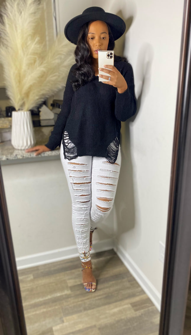 Unmatched Cozy V-Neck Sweater - Black