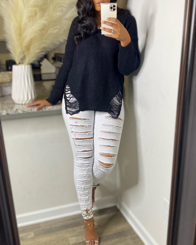 Unmatched Cozy V-Neck Sweater - Black