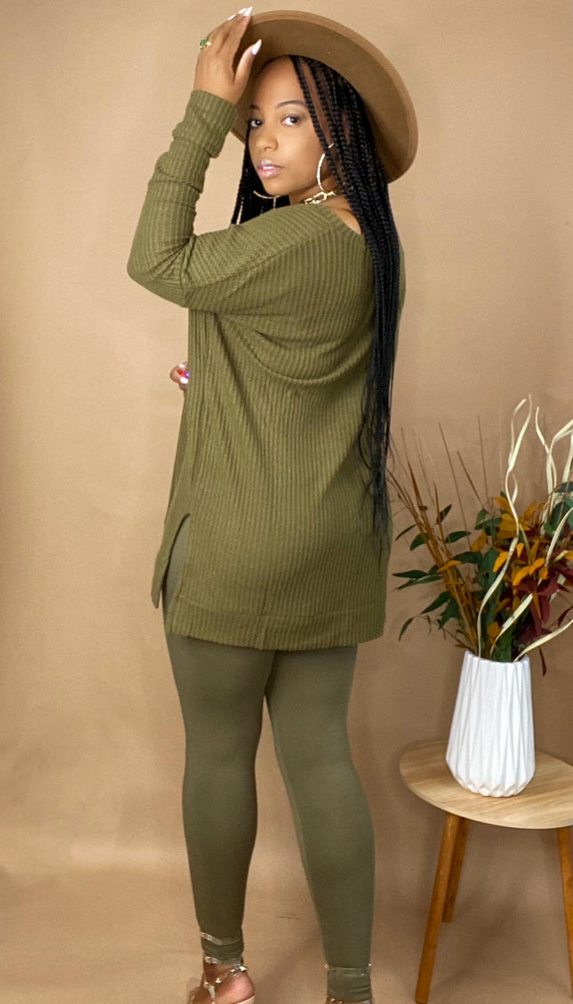Olive Thermal Sweater Legging Set