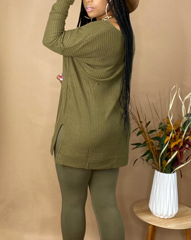 Olive Thermal Sweater Legging Set