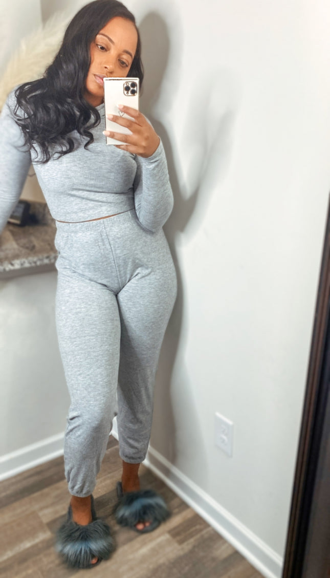 Unmatched Hooded Ribbed Everyday Set - Grey