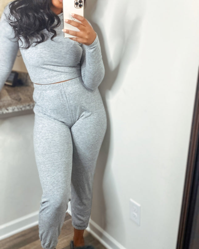 Unmatched Hooded Ribbed Everyday Set - Grey