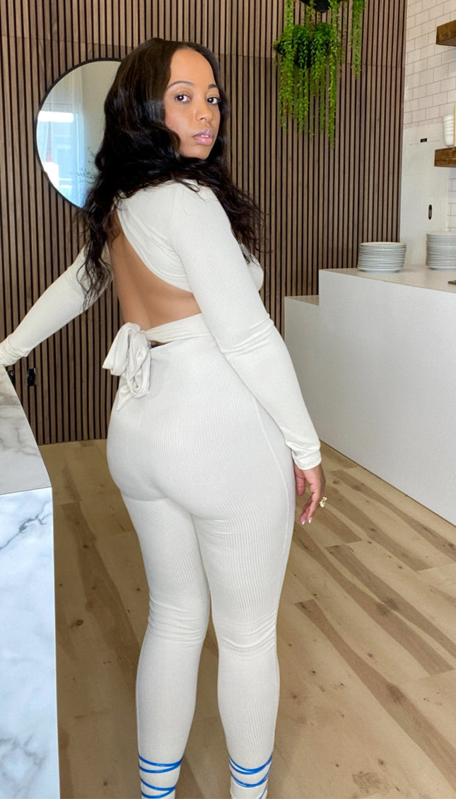 Unmatched Cross Back Pant Set - Oatmeal