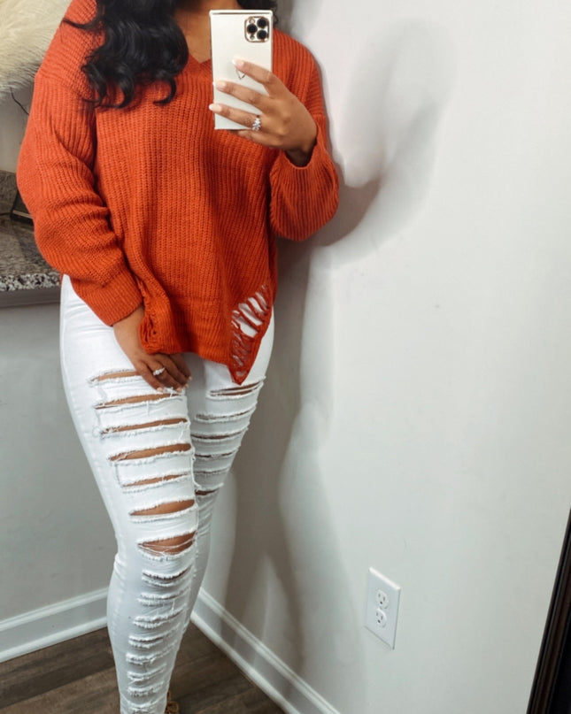 Unmatched Cozy V-Neck Sweater - Rust
