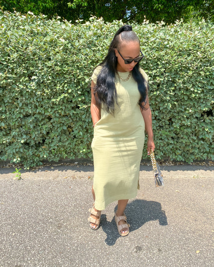 Unmatched Casual Midi Dress - Moss