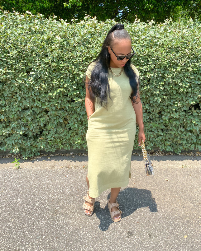 Unmatched Casual Midi Dress - Moss