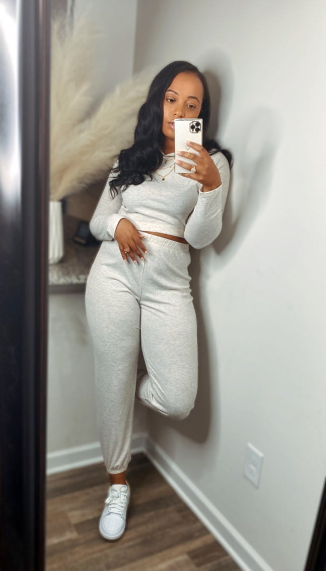 Unmatched Hooded Ribbed Everyday Set - Oatmeal