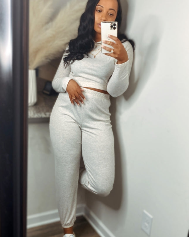 Unmatched Hooded Ribbed Everyday Set - Oatmeal