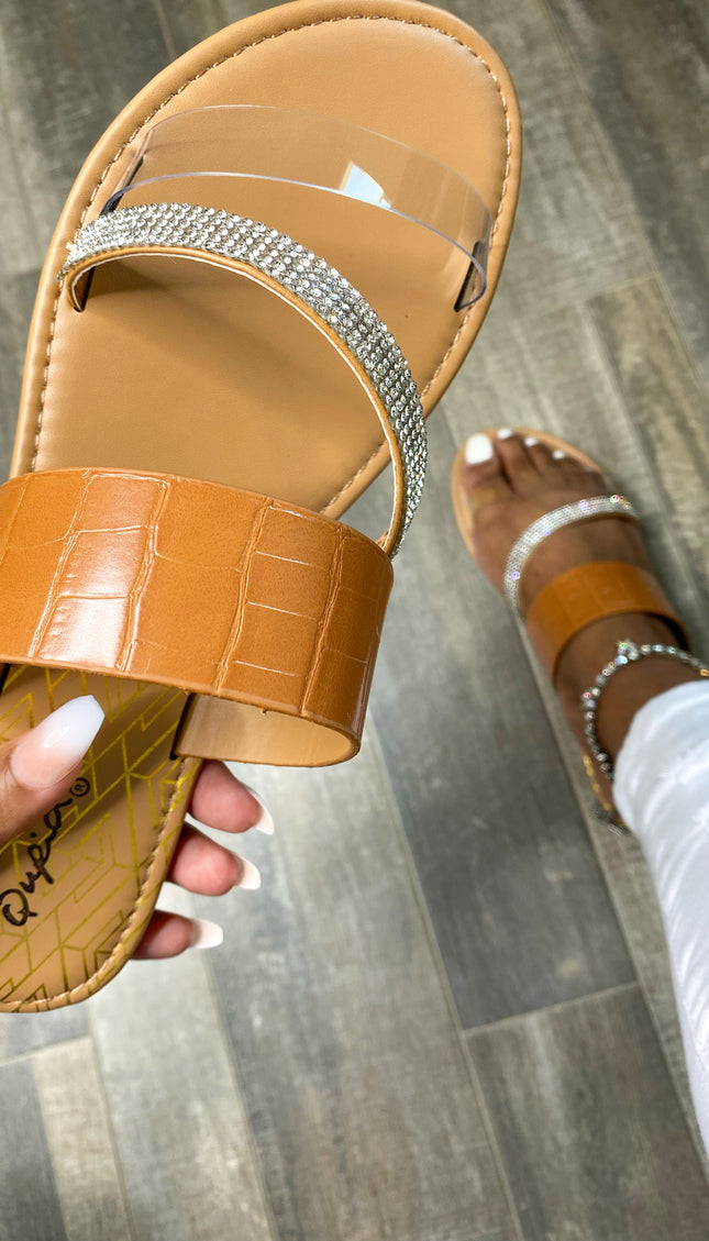 Athena Diamond Strap Slide Sandal - Camel