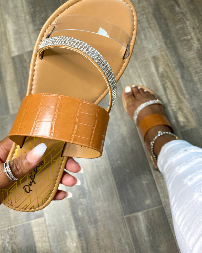 Athena Diamond Strap Slide Sandal - Camel
