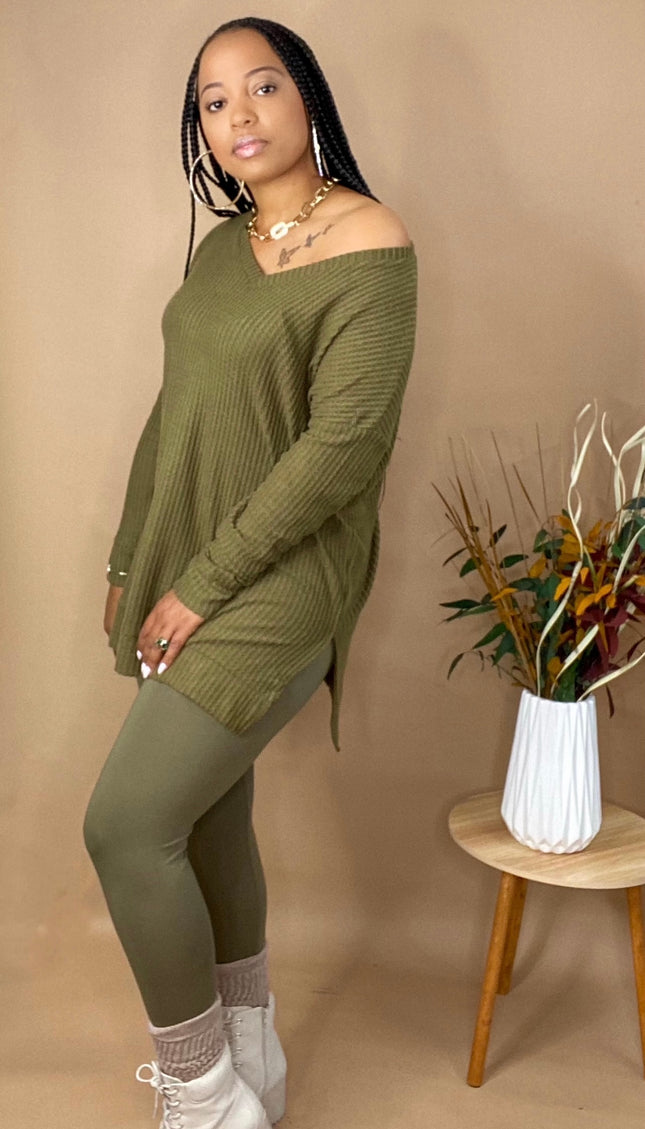 Olive Thermal Sweater Legging Set
