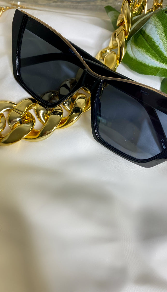 Up For Anything Sunglasses - Black/Gold Trim