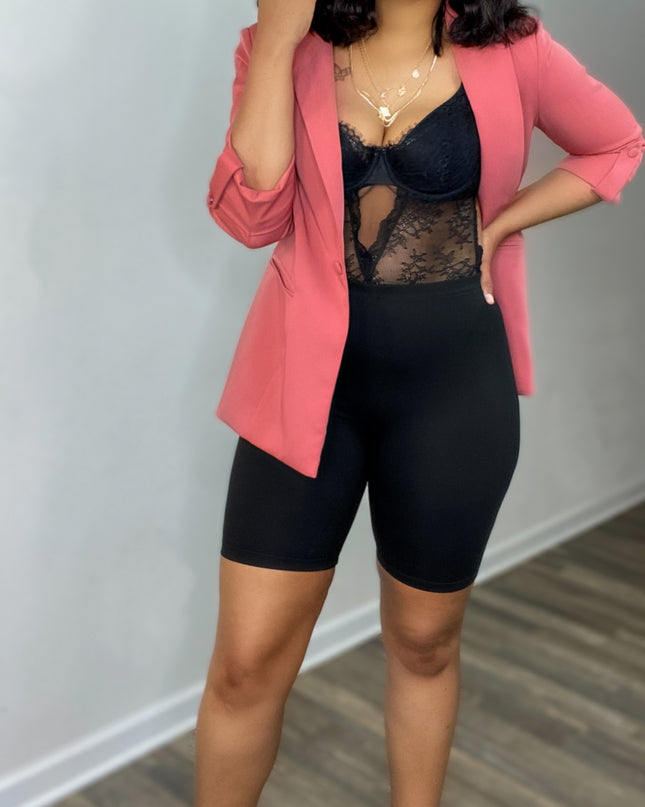Unmatched Button Blazer- Mauve