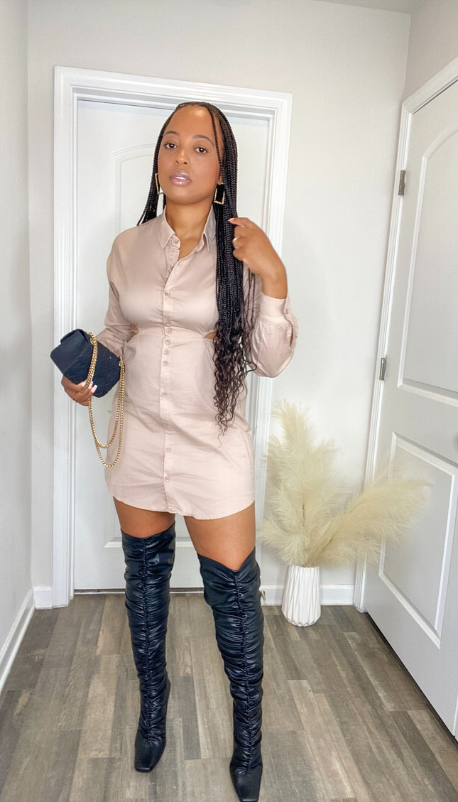 Unmatched Button Up Backless Dress - Khaki
