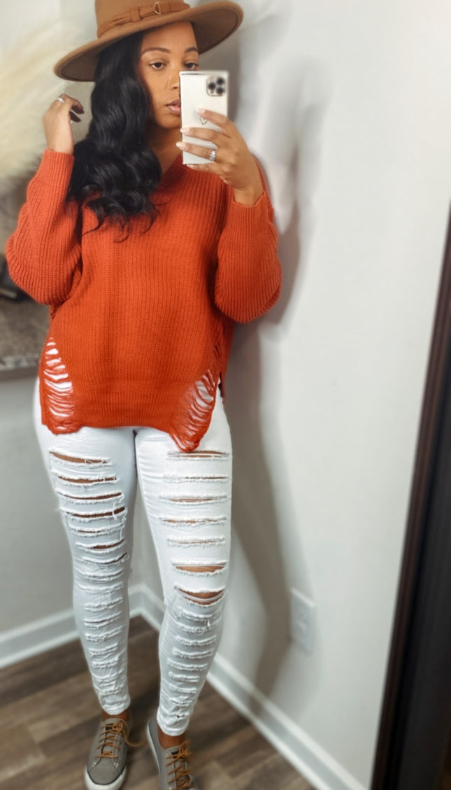 Unmatched Cozy V-Neck Sweater - Rust