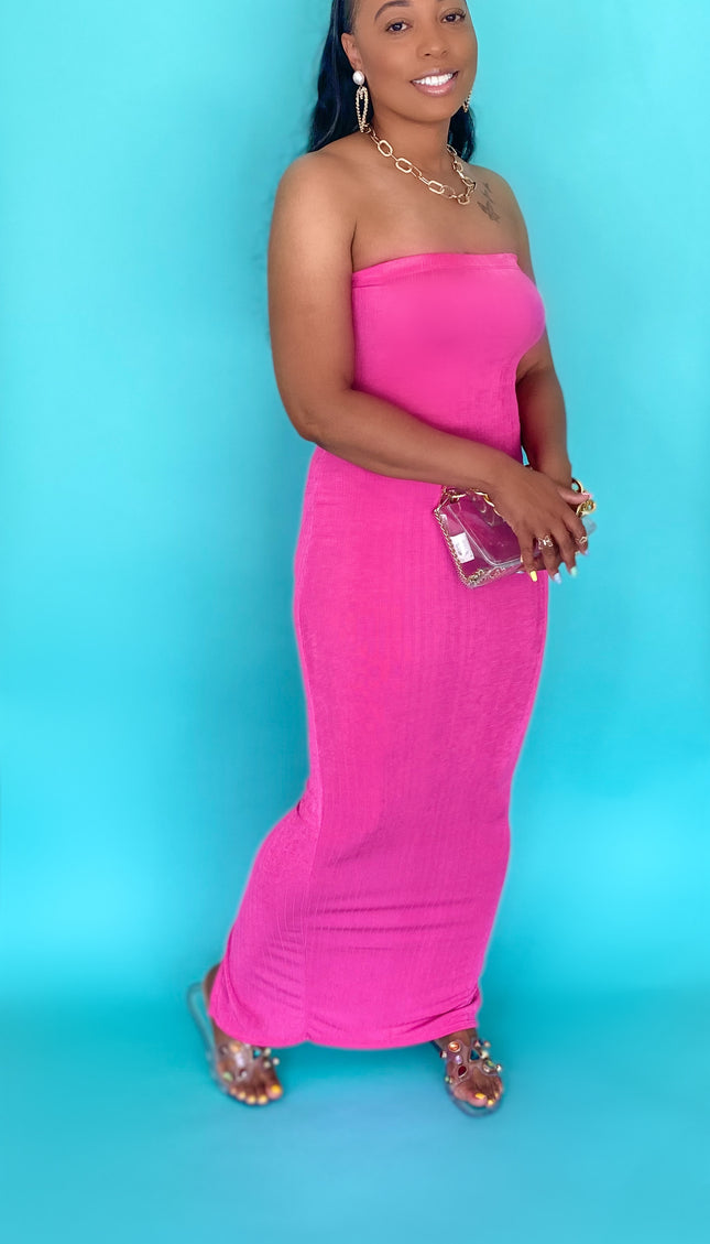 Unmatched Strapless Bodycon Maxi Dress - Pink