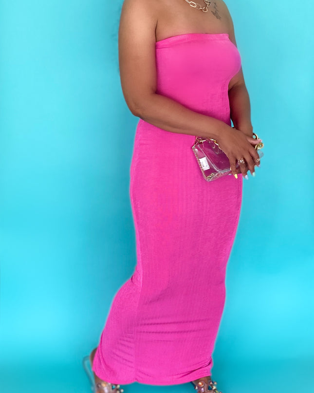 Unmatched Strapless Bodycon Maxi Dress - Pink