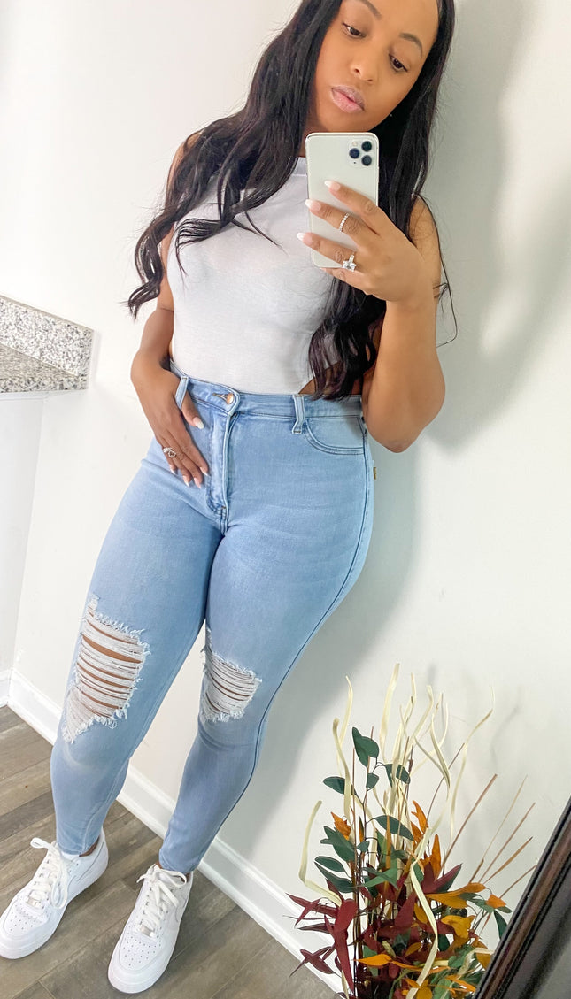 Unmatched Sky Blue Distress Denim