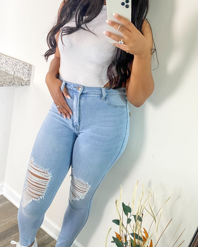 Unmatched Sky Blue Distress Denim