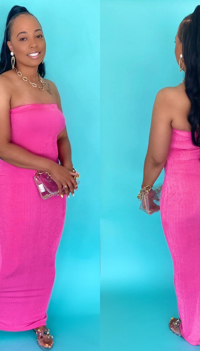 Unmatched Strapless Bodycon Maxi Dress - Pink