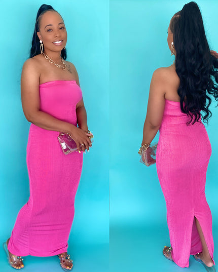 Unmatched Strapless Bodycon Maxi Dress - Pink