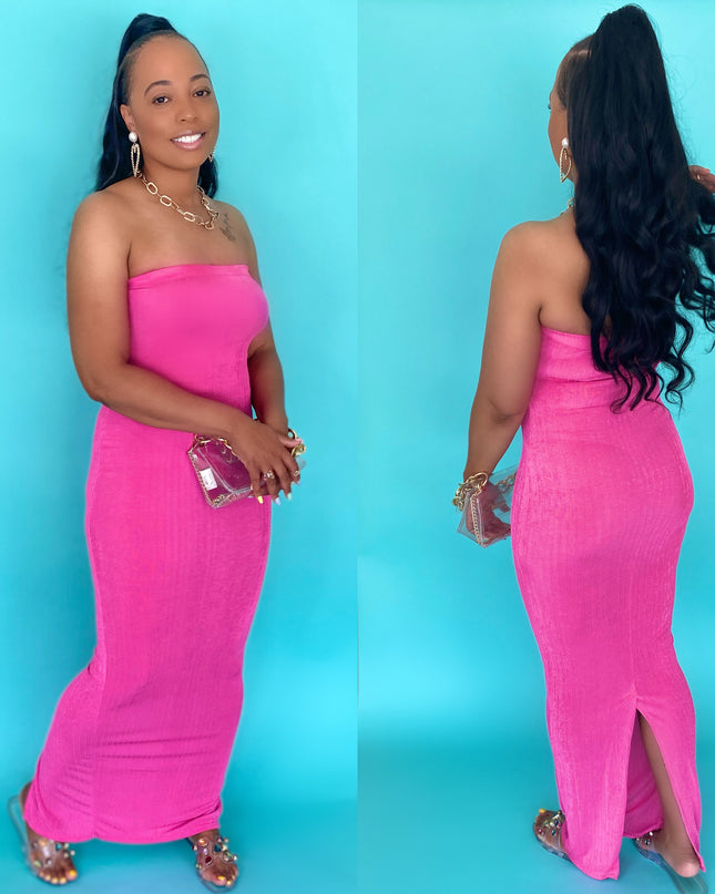 Unmatched Strapless Bodycon Maxi Dress - Pink