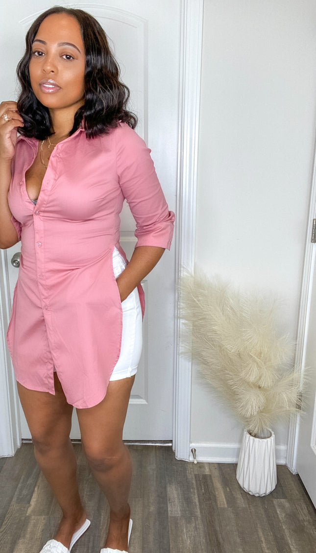 Unmatched Slit Button Top - Pink