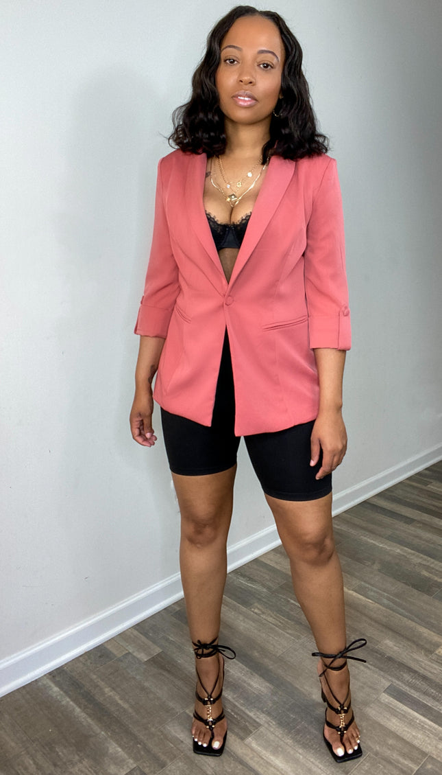 Unmatched Button Blazer- Mauve