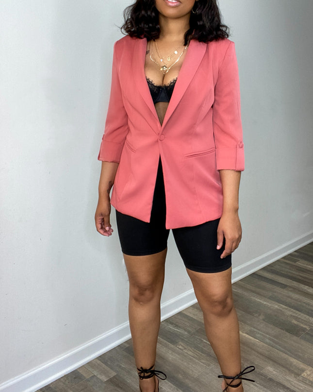 Unmatched Button Blazer- Mauve